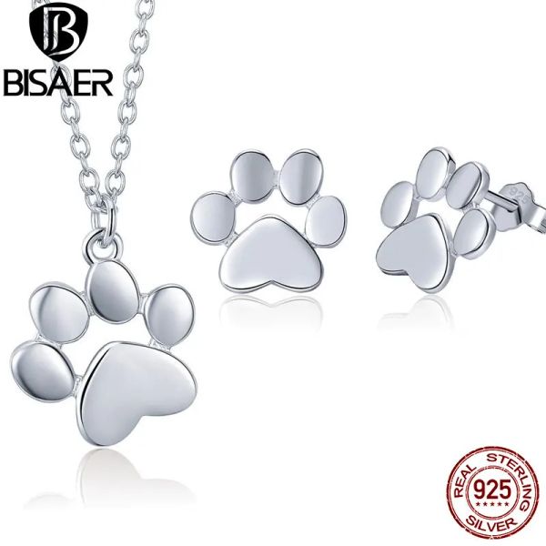 Ensembles Bisaer 925 Bijoux en argent sterling ensembles animaux chien chat chatte empreintes filles bijoux ensembles sterling argent 925 bijoux collier