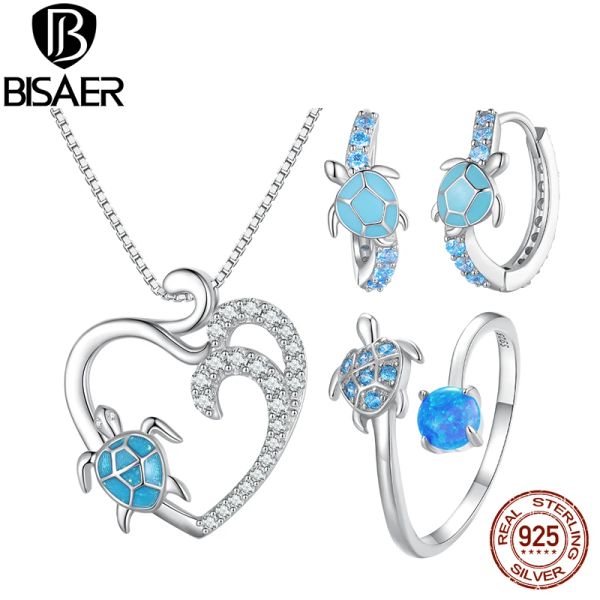 SETS BISAER 925 STERLING Silver Turtle Bijoux Set Colliers Oreilles plaqué Platine pour femmes Elegant Beach Party Fine bijoux Cadeau