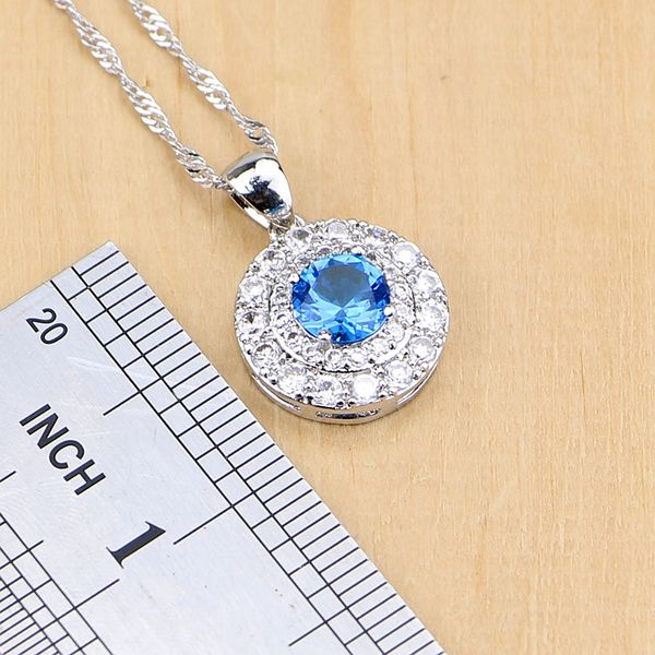 Sets Blue Cubic Zirconia Joyería Bridal White Cz Stones 925 Juego de joyas de plata Pendientes de boda para mujeres/colgante/collar/anillos/brazalete