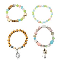 Sets Bohemian Stackable Wood Shell Bead Armbanden voor Dames Stretch Multi Layered Armband Set Multicolor Sieraden