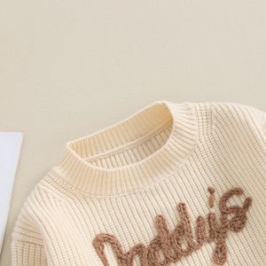 Conjuntos nacidos Bebé niña jersey de punto niñas pequeñas papá s niña carta bordado suéter cuello redondo manga larga prendas de punto punto 231202
