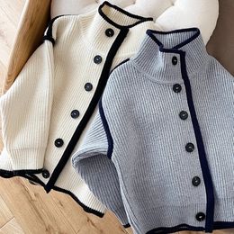 Ensembles Cardigan pour garçons pull automne coton haut veste tricotée pour enfants vêtements à la mode col debout simple boutonnage 231202