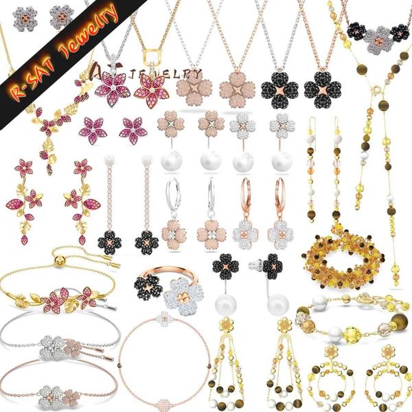 Conjuntos de joyería nupcial, pendientes de perlas Latisha de cristal austriaco originales, collares de flores, pulseras de trébol para mujer con