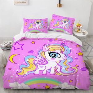 Sets Cartoon Unicorn Flying Horse Bedding Set Boys Girls Twin Queen Size dekbedoverkleed kussensloopbed Bed Kids Adult Home Textileextile