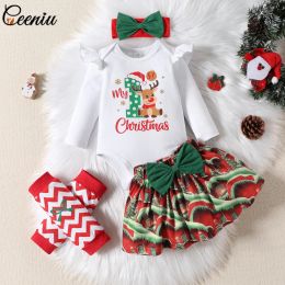 Sets ceeniu mes premiers vêtements de bébé de Noël de fille de fille de fille de fille de fille + jupe + pads de genou bébé tenue de Noël costume du Nouvel An pour nouveau-né