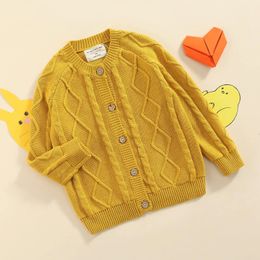 Ensembles Cardigan tricoté à manches longues pour enfants, mode couleur unie, pull à col rond torsadé, manteau 231114