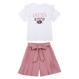 Conjuntos de ropa de verano para niños, ropa informal para niñas adolescentes, camisetas blancas para niños y pantalones cortos bonitos con lazo, trajes para adolescentes, disfraces dulces Y