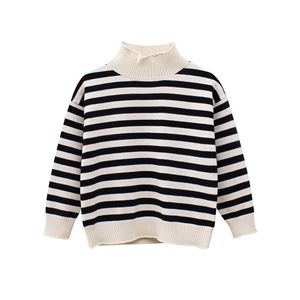 Ensembles Pull pour enfants pour filles Printemps Automne Vêtements 100% coton rayé Nouveauté Pull en tricot pour enfants Pulls à col roulé décontractés 231202