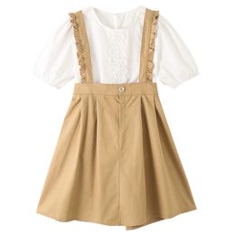 Conjuntos de camisas y vestidos blancos para niños, ropa de verano a la moda para niñas adolescentes, trajes, nuevo estilo coreano, ropa dulce de dos piezas Y