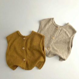 Ensembles enfants childal japonais vintage tank pull printemps nouveaux garçons et filles coréennes bébé décontracté tricot coffre sans manches