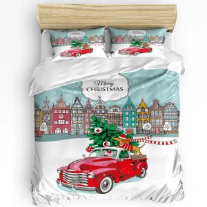 Sets Christmas City Happy New Year Cover Lit Litding Litding Set Home Textile Couper Capre d'oreiller dans la litière de chambre à coucher