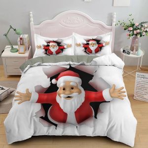 Sets kerstkuipcover Set 3D print schattige kerstman Polyester dekter dekmantel King Queen Size For Kid Boy Girl Teens Bedding Set