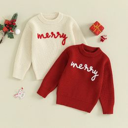 Ensembles de Noël enfant en bas âge enfants bébé garçons filles pulls vêtements lettre broderie à manches longues col rond pull tricoté hauts vêtements 231129