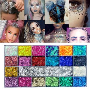 Ensembles de Palette de maquillage holographique à paillettes pour le corps, poudre d'ombre à paupières longue durée, imperméable pour Halloween, cosmétique, Nail Art