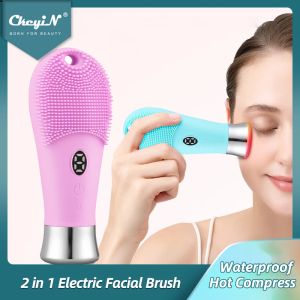 Définit Ckeyin Electric Vibration Facial Nettoyage Brosse Silicone Acné Remover Remover Hot Compress Anti-Aging Face Le soulève du masseur rideau