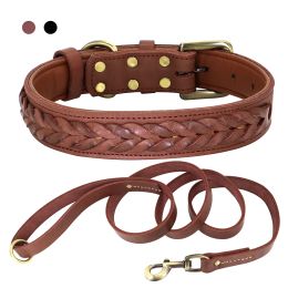 Sets Koe Lederen Halsband Echt Leer Grote Halsbanden Lood Gevlochten Halsbanden Voor Middelgrote Honden Duitse Herder