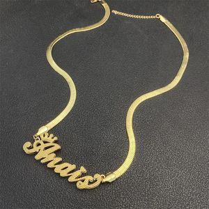 Sets aangepaste roestvrijstalen naamketting dubbele naamplaat slangenketting 3d gouden gepersonaliseerde naamketting met kroon voor dames