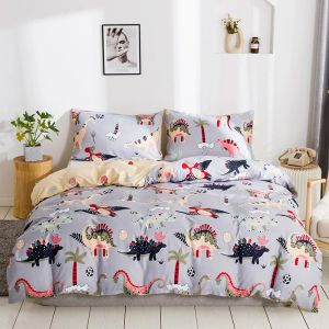 Ensembles de literie imprimée de dinosaure de dessins dessinés mignons ensemble pour enfants couverture de couette jolie queen size chèvre à double courtepointe simple et taies d'oreiller