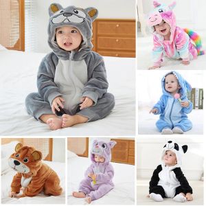 Sets schattige cartoon flanel baby rompers beren panda pamas katoen babyjongen meisjes dieren kostuums baby jumpsuit kigurumi outfits