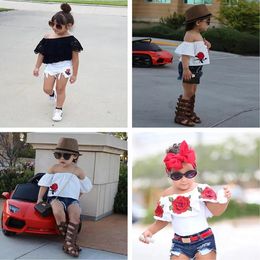 Sets Leuke Peuterkleding 2018 Zomer Kids Baby Meisjes Kleding Set Bloem Tops + Denim Shorts 2 stks Meisjes outfits Mode Kinderen Doek