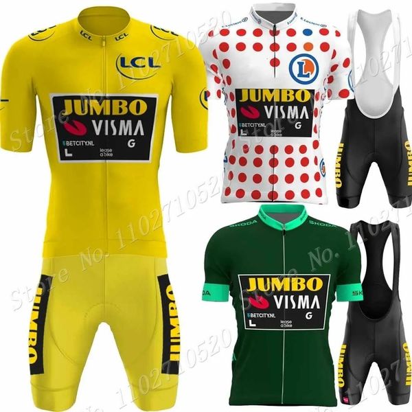 Conjuntos Conjuntos de camisetas de ciclismo Tour de Francia Jumbo Visma TDF 2023 Conjunto de equipo Ropa amarilla verde Camisas de bicicleta de carretera Traje Pantalones cortos con pechera para bicicleta MTB R