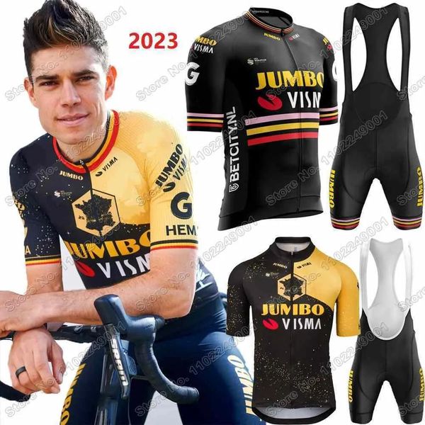 Ensembles Maillot de cyclisme Ensembles Jumbo Visma France Tour maillot de cyclisme TDF ensemble hommes belgique vêtements de cyclisme Wout van Aert chemises de vélo de route Sui