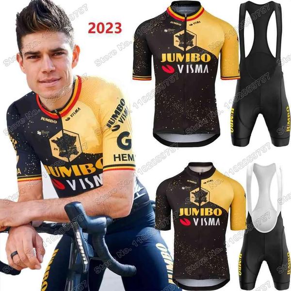 Ensembles Ensembles de Maillot de Cyclisme Jumbo Visma France Tour Maillot de Cyclisme TDF Ensemble Hommes Champion de Belgique Vêtements de Cyclisme Wout van Aert Vélo de Route S