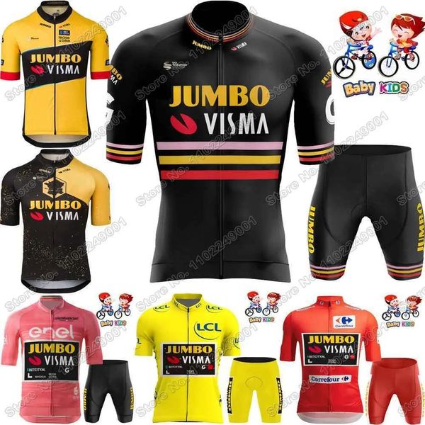 Ensembles Jersey cycliste sets Kids Jumbo Visma Trilogy Cycling Jersey Set Italie France Espagne Tour Boys Filles Girls Cycling Vêtements Red Yellow