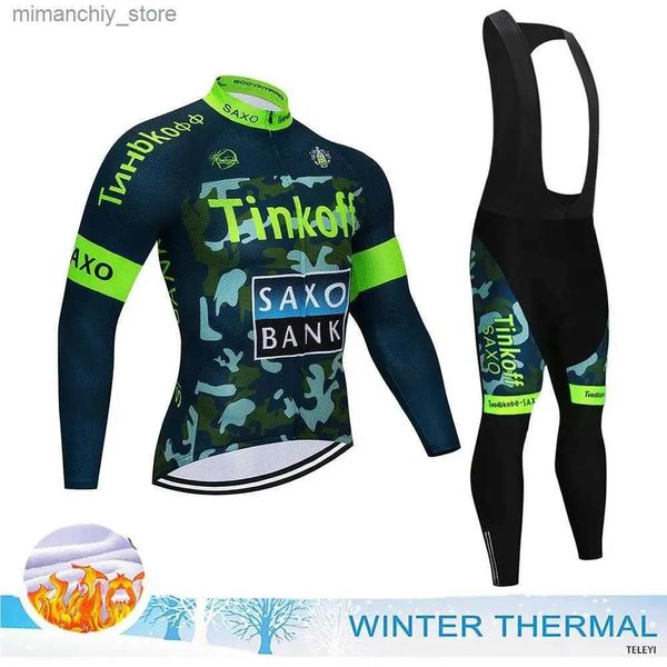 Conjuntos Conjuntos de camisetas de ciclismo Nuevo Saxo Bank Tinkoff Jersey de ciclismo Conjunto de invierno Ropa de ciclismo Traje de bicicleta de carreras Camisetas térmicas Maill