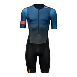 Ensembles Jersey cycliste Sets Triathlon Suit Men's Crort à manches courtes Performance Tri Ssuit Team Lycra Aero Skinsuit BodySuit Suit en cours d'exécution / SWI