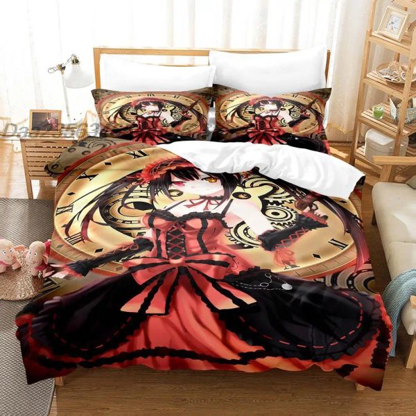 Date Date Un ensemble de literie Tokisaki Kurumi Ensemble de literie Single Twin Full King Size Set Aldult Kid Bedroom Duvetcover Set 3D Anime