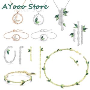 SETS DELLIUM 2024 NOUVEAUX JIANIELS FEMMES Collier de boucles d'oreilles Bracelet Green Bamboo Crystal Charm Gift Christmas Gift Wholesale