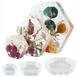 Ensemble du livre de bricolage Oreiller Crystal Epoxy Moule de résine différentes tailles Grande géométrie Miroir hexagonal Miroir Silicone