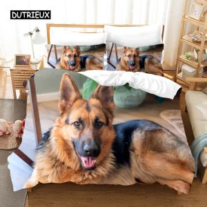 Conjuntos de ropa de cama para perros Juego de pastor alemán Lindo perrito de la mascota Cubierta nórdica nórdica Conjuntos de lino para la cama para adultos Decoración del dormitorio de regalo de regalo de perros