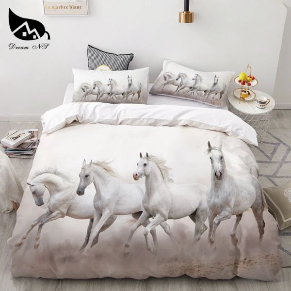 sets Dream NS 3 pièces nouveau moderne cheval Animal noir blanc Textiles ensemble reine literie housse de couette taie d'oreiller couette ensembles de literie