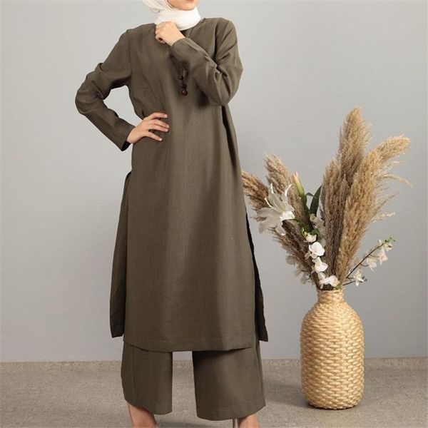 Sets robes pour femmes musulmanes Abaya Dubai 2022 Fashion Modest Vêtements 2pcs Arabian Middle East Grande fente Robe Set Islamic Clothing
