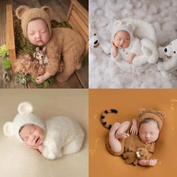 Conjuntos Dvotinst, accesorios de fotografía para bebés recién nacidos, oso lindo, sombrero de tigre, traje de hilo de visón, fotografía infantil, estudio, accesorios para sesión de fotos