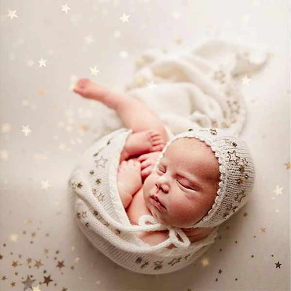 Sets Dvotinst recién nacidos Fotografía para bebés Props Blingbling Stars Starry Soft Knitts Shats 2pcs Set Studio Shooting Photo Props