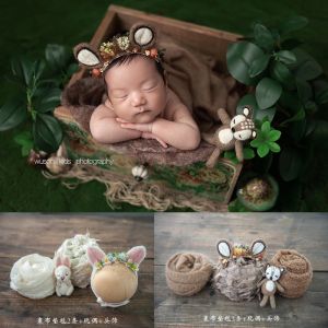 Ensembles Dvotinst accessoires de photographie nouveau-né bébé bandeau chapeau mignon cerf wapiti poupée Wrap Fotografia accessoires Studio tir accessoires Photo