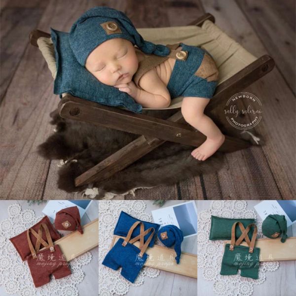 Ensembles Dvotinst accessoires de photographie nouveau-né pour bébés garçons bretelles body tenue chapeau oreiller Fotografia accessoires Studio Photoshoot