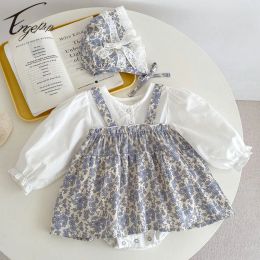 Sets EnGepapa Princess Toddler Baby Girls Bloemen Rompers Infant Baby Lange Mouwen Rompers+Hat 2pcs Spring Autumn Girls Rompers