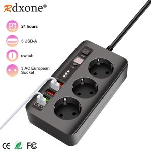 Définit la bande d'alimentation de l'UE avec socket USB Socket Power Strip 5USB Adaptateur de charge de charge 2M Socket pour iPhone Samsung Xiaomi