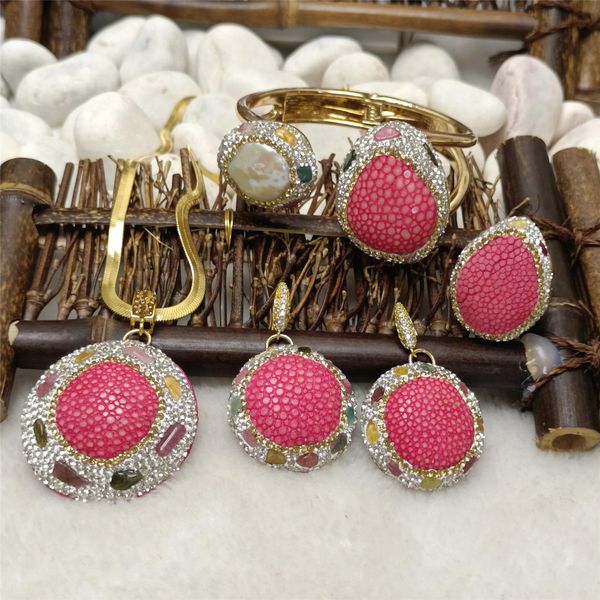 Ensembles Style européen et américain perle peau de poisson anneau Bracelet boucles d'oreilles collier pendentif ensemble dames personnalité bijoux simples