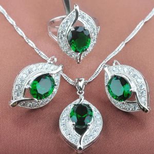 Ensembles de conception des yeux verts zircon de mariage pour femmes en argent de bijoux de couleurs de couleurs