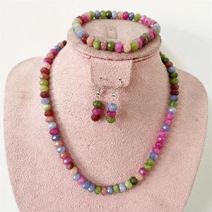 Ensembles de bijoux en pierre naturelle de Jade Tourmaline à facettes 5*8MM, collier de perles, boucles d'oreilles, Bracelet chaîne ras du cou, Design Simple, fête Boho