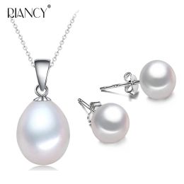 Sets Fashion White Freshwater Pearl Jewelry Set voor vrouwen, bruiloft parelketting en oorrang set jubileum mama verjaardag cadeau