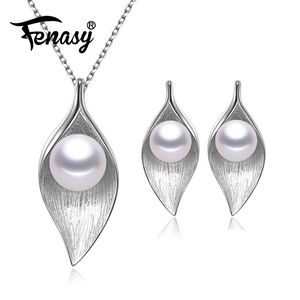 Ensembles FENASY 925 en argent Sterling pendentif collier naturel perle ensembles de bijoux pour les femmes classique boucles d'oreilles mode fête anneaux