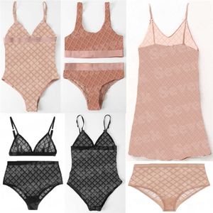 Sets FF Fendyity Letter Borduurde mesh sexy bustier luxe lingeries mode dames bh's ondergoed briefs sexy zie door zwempakken