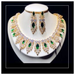 Conjuntos Fine Jewelry Sets for Women Sterling creó Emerald Cubic Zirconia Collares nupciales Pendientes Pendientes de caída Vintage