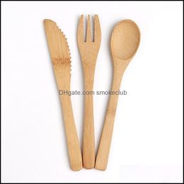 Ensembles Couverts Cuisine, Salle À Manger Bar Maison Jardin3Pcs/Set Vaisselle 16Cm Bambou Naturel Couverts Couteau Fourchette Cuillère Extérieur Cam Vaisselle Ensemble Ki